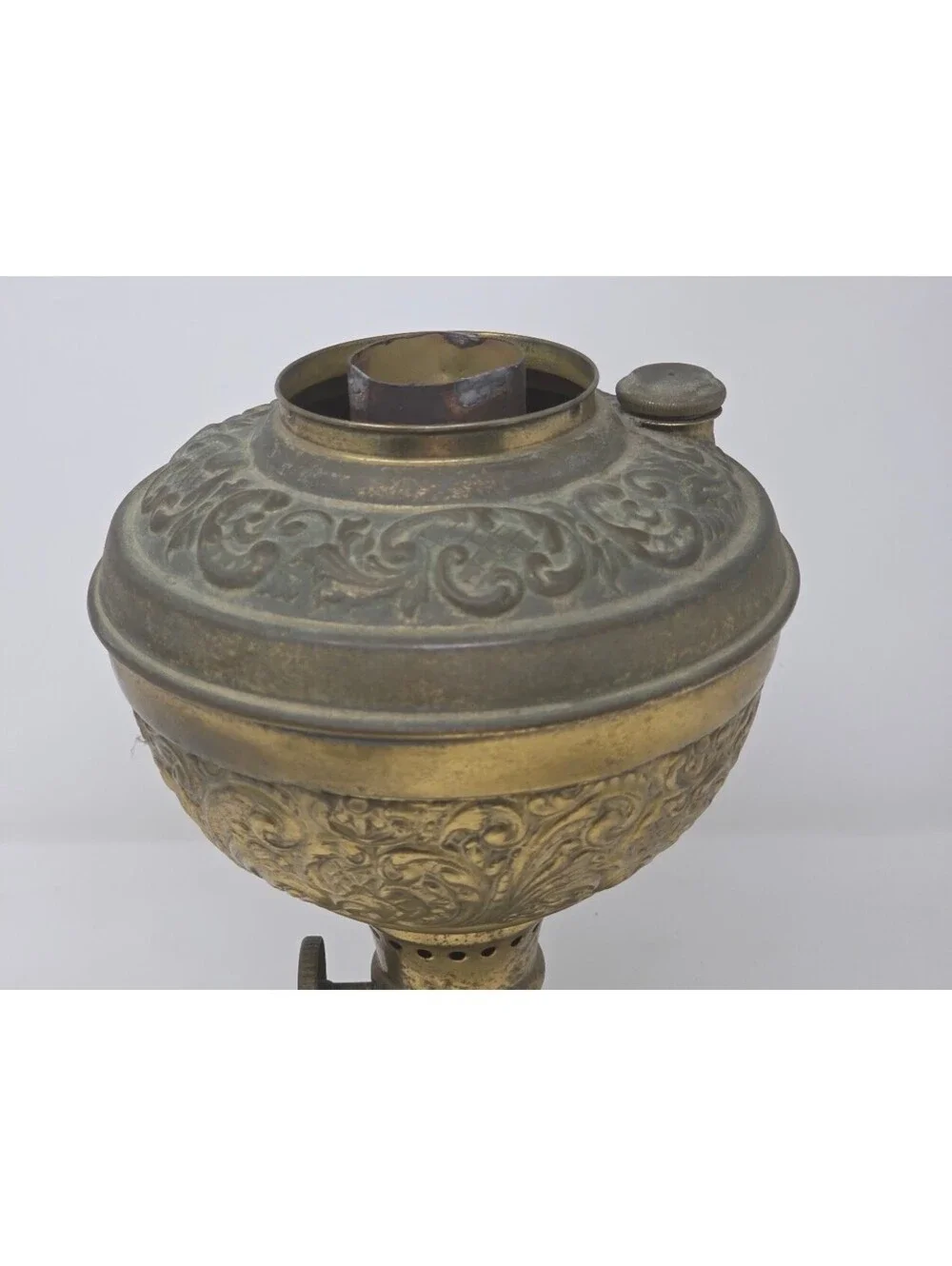 Ornate Metal Electric Lamp Base Embossed Floral Design With Missing Wiring